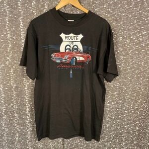 VTG H.L. Miller Route 66 Graphic Print Black T-Shirt‎ Single Stitch Size Large